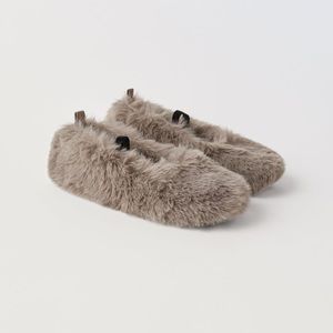 Zara kids faux fur dark gray ballet flats